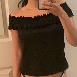 ZARA off the shoulder black scrunch top
